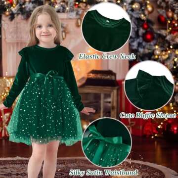 Dalukit Toddler Baby Girl Velvet Christmas Dress for Girls Long Sleeve Velvet Sequin Tutu Winter Par...