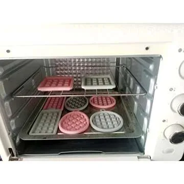 Goeielewe 2-Pack Silicone Waffle Mold, Muffin Pans Molds, Waffle Maker Baking Tray Mold Bakeware for Waffle Cake Chocolate Craft Candy Soap Baking, Blue&Pink (Round: 3.8x3.8x0.4 inch)