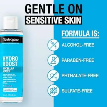Neutrogena Hydro Boost Micellar Water with Hydrating Hyaluronic Acid, Micellar Cleansing Water for Sensitive Skin Removes Makeup, Dirt & Oil, Non-Comedogenic & Alcohol-Free, 13.5 fl. oz