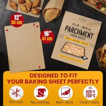 Baker's Signature Parchment Paper Sheets 12x16 for Perfect Baking