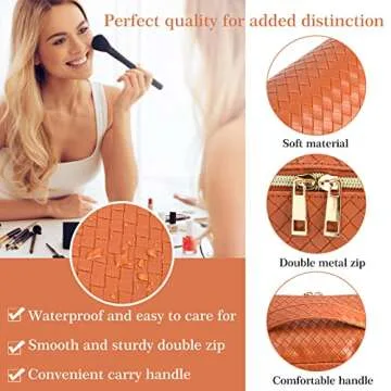 ZAUKNYA Large Capacity Travel Cosmetic Bag - Makeup Bag, Portable Leather Waterproof Women Organizer, with Handle and Divider Flat Lay Bags (Brown)