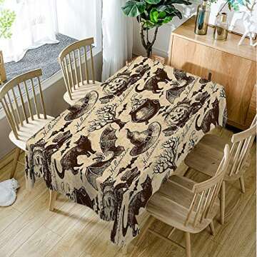 Moslion Tablecloth Halloween Pattern Retro Vintage Style Animal Cat Pumpkin Owl Bat Witch Hat Tree Rectangle Tablecloth Picnic Tablecloth BBQ Table Cloths Polyester for Kitchen 52x70 Inch