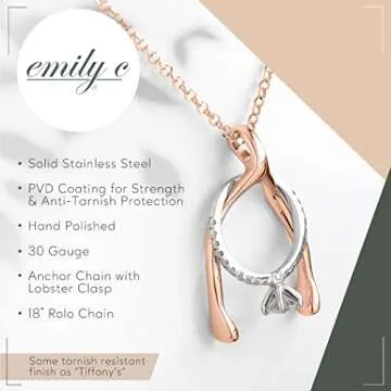 Emily C Original Patented Ring Holder Necklace - Stainless Steel - Women & Men Wedding /Engagement Ring Necklace Holder - Gift for Her - Mother, Mom, Wife, Nurse, Doctor (Wishbone)