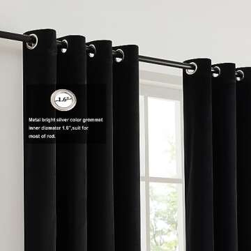 BULBUL Black Gold Color Block Window Curtains Panels 84 inches Long Velvet Farmhouse Drapes for Bedr...