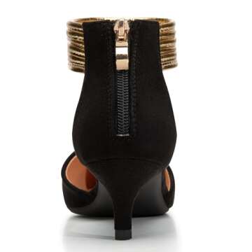 Trary Women’s Ankle Strap Kitten Heels for Women,Green Heels Red Heels Purple Heels Black Heels,Closed Toe Heels for Women, with Stiletto & Golden Strap