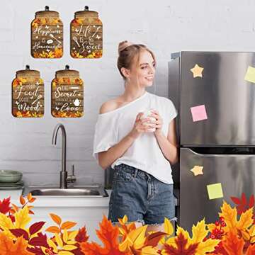 Qunclay 4 Pcs Thanksgiving Kitchen Wall Decor Mason Jar Wooden Rustic Home Decor harvest Kitchen Sig...