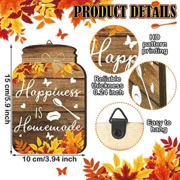 Qunclay 4 Pcs Thanksgiving Kitchen Wall Decor Mason Jar Wooden Rustic Home Decor harvest Kitchen Signs Rustic Farmhouse Decorations Kitchen Wall Art Wall Hanging Plaque, 6 x 4 Inch(Maple)