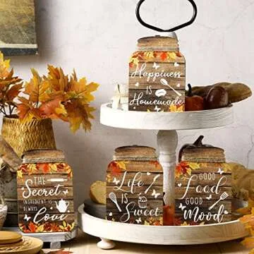 Qunclay 4 Pcs Thanksgiving Kitchen Wall Decor Mason Jar Wooden Rustic Home Decor harvest Kitchen Signs Rustic Farmhouse Decorations Kitchen Wall Art Wall Hanging Plaque, 6 x 4 Inch(Maple)