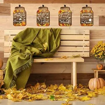 Qunclay 4 Pcs Thanksgiving Kitchen Wall Decor Mason Jar Wooden Rustic Home Decor harvest Kitchen Signs Rustic Farmhouse Decorations Kitchen Wall Art Wall Hanging Plaque, 6 x 4 Inch(Maple)