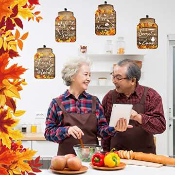 Qunclay 4 Pcs Thanksgiving Kitchen Wall Decor Mason Jar Wooden Rustic Home Decor harvest Kitchen Signs Rustic Farmhouse Decorations Kitchen Wall Art Wall Hanging Plaque, 6 x 4 Inch(Maple)