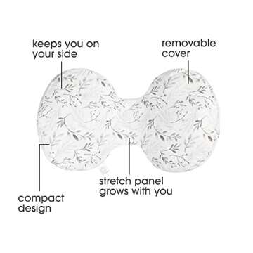 Boppy Side Sleeper Pregnancy Pillow with Removable Jersey Pillow Cover, Gray Falling Leaves, Compact...