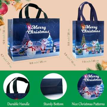 VANSHINIEER 12PCS Christmas Gift Bags, 6 Large 6 Medium Reusable Christmas Tote Bags with Handles fo...