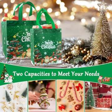 VANSHINIEER 12PCS Christmas Gift Bags, 6 Large 6 Medium Reusable Christmas Tote Bags with Handles for Shopping, Non-Woven Christmas Treat Bags for Gifts Wrapping, Xmas Party