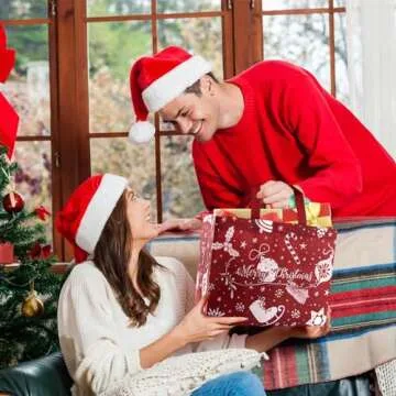 VANSHINIEER 12PCS Christmas Gift Bags, 6 Large 6 Medium Reusable Christmas Tote Bags with Handles for Shopping, Non-Woven Christmas Treat Bags for Gifts Wrapping, Xmas Party