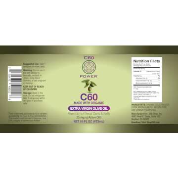 C60 Power - EVOO 16-oz.- Organic Extra Virgin Olive Oil, 16 Fl Oz, 99.99% Pure Carbon Fullerenes, Lift Oxidative Burden, Optimize Mitochondrial Function