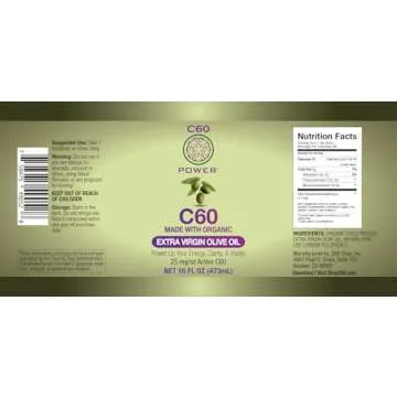 C60 Power - EVOO 16-oz.- Organic Extra Virgin Olive Oil, 16 Fl Oz, 99.99% Pure Carbon Fullerenes, Lift Oxidative Burden, Optimize Mitochondrial Function