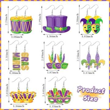 AUGSUN 8 Pairs Holiday Earrings for Women Mardi Gras Acrylic Earrings Double Side Design Crown Penda...