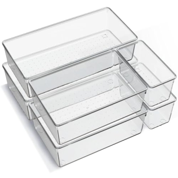6 Pack Large Clear Plastic Drawer Organizer Trays, Acrylic Kitchen Drawer Organization and Storage D...