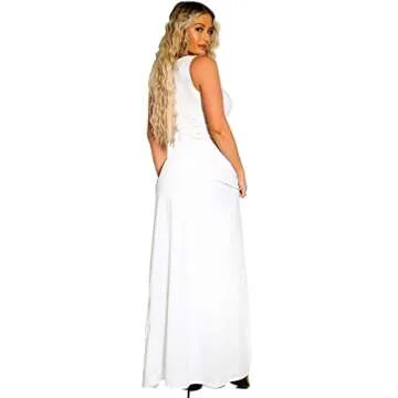 Azhong Women's Sexy One Piece Outfits Dress Sleeveless Deep V Neck High Split Bodycon Clubwear Maxi Dresses White