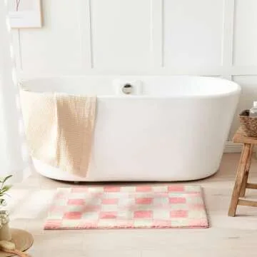 CozeCube Checkered Bath Mats - Soft, Non-Slip & Washable