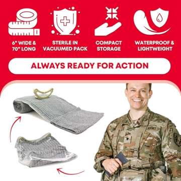 Ever Ready First Aid Israeli Battle Dressing Compression Bandage, 6", Black