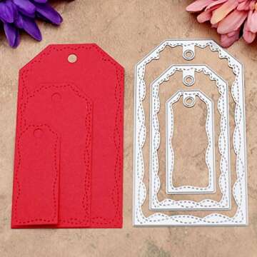 Kwan Crafts Double Sewing Thread Tag Label Metal Die Cutting Dies for DIY Scrapbooking Photo Album E...