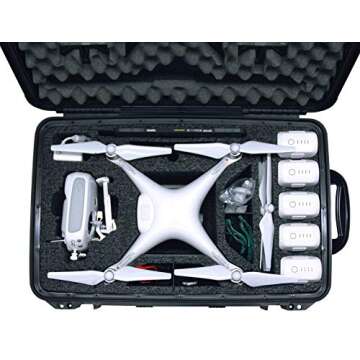 Case Club Pre-Cut Waterproof Drone Case with Wheels, Extension Handle & 2 Moisture Absorbing Silica ...