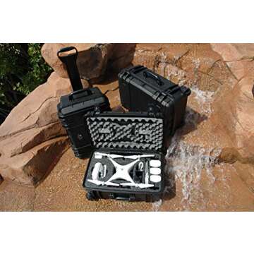 Case Club Pre-Cut Waterproof Drone Case with Wheels, Extension Handle & 2 Moisture Absorbing Silica Gel - Fits DJI Phantom 4 (Propellers On)