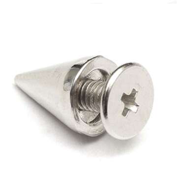 RUBYCA 100 Sets 10MM Silver Color Bullet Cone Spike and Stud Metal Screw Back for DIY Leather-Craft