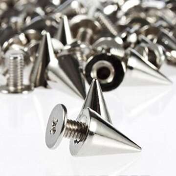 RUBYCA 100 Sets 10MM Silver Color Bullet Cone Spike and Stud Metal Screw Back for DIY Leather-Craft