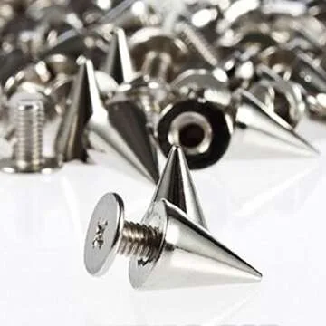 RUBYCA 100 Sets 10MM Silver Color Bullet Cone Spike and Stud Metal Screw Back for DIY Leather-Craft