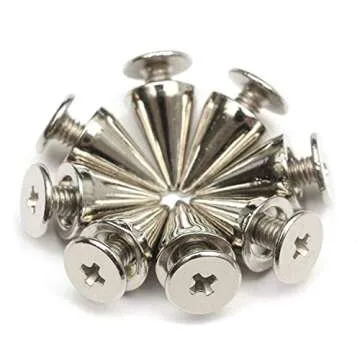 RUBYCA 100 Sets 10MM Silver Color Bullet Cone Spike and Stud Metal Screw Back for DIY Leather-Craft