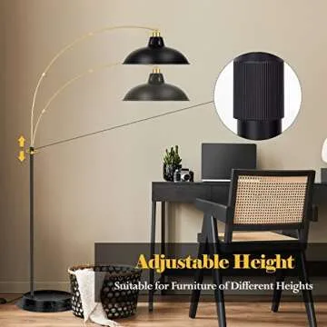 FILIYANO Arc Floor Lamp for Living Room, Marble Base Standing Lamp - Black Gold Floor Lamps with 360° Rotatable Arm, Industrial Tall Lamp Metal Material, Reading Lamp for Bedroom Couch Sofa Desk