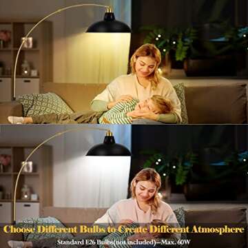 FILIYANO Arc Floor Lamp for Living Room, Marble Base Standing Lamp - Black Gold Floor Lamps with 360° Rotatable Arm, Industrial Tall Lamp Metal Material, Reading Lamp for Bedroom Couch Sofa Desk