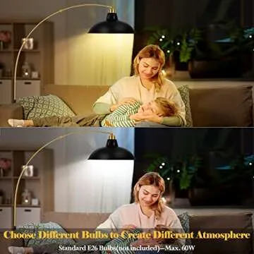 FILIYANO Arc Floor Lamp for Living Room, Marble Base Standing Lamp - Black Gold Floor Lamps with 360° Rotatable Arm, Industrial Tall Lamp Metal Material, Reading Lamp for Bedroom Couch Sofa Desk