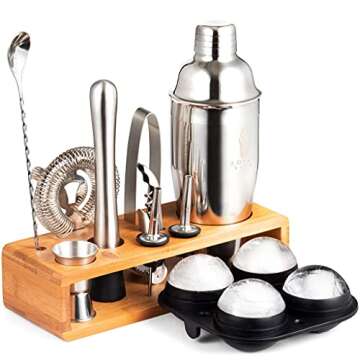 Royal Sips Premium Cocktail Shaker Set With Ice Ball Mold And Bamboo Stand - Bar Tools And Bar Acces...