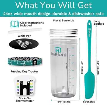 Ameeze Premium Sourdough Starter Jar Kit - 24oz Wide Mouth Glass Jar with Feeding Tracker, Thermometer, Silicone Scraper, and Airtight Lid - Complete Kit for Easy Artisan Bread Baking