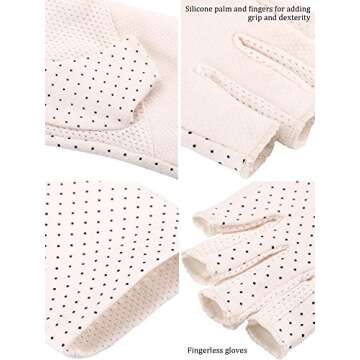 Maxdot Sun Gloves for Women uv Protection Fingerless Non Slip Driving Gloves for Summer Outdoor(1 Pair,Beige)