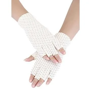 Maxdot Sun Gloves for Women uv Protection Fingerless Non Slip Driving Gloves for Summer Outdoor(1 Pair,Beige)