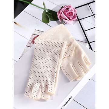 Maxdot Sun Gloves for Women uv Protection Fingerless Non Slip Driving Gloves for Summer Outdoor(1 Pair,Beige)