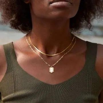 MYEARS Women Layered Necklace Gold Italian Snake Chain Choker Initial Hexagon Halo Radiant Pendant 14K Gold Plated Simple Dainty Paperclip Everyday Trendy Jewelry Letter H