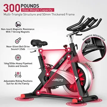 JOROTO Belt Drive Indoor Cycling Bike with Magnetic Resistance Exercise Bikes Stationary (300 Lbs Weight Capacity) (Updated)