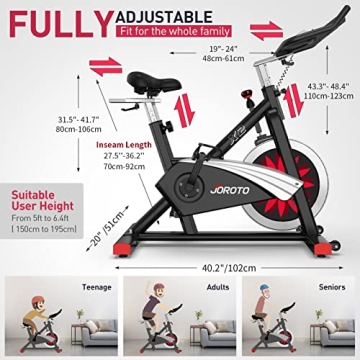 JOROTO Belt Drive Indoor Cycling Bike with Magnetic Resistance Exercise Bikes Stationary (300 Lbs Weight Capacity) (Updated)