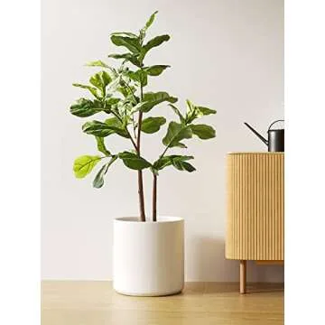 LE TAUCI 12 Inch Pot for Plants, Ceramic Large Planter for Indoor Plants, Mid-Century Modern Flower Pots with Drainage Hole and Removable Plug, White