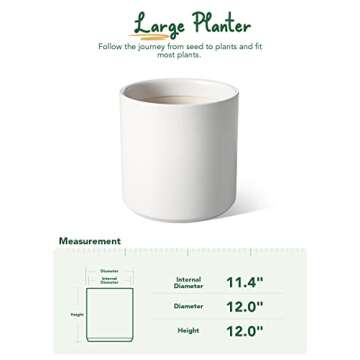 LE TAUCI 12 Inch Pot for Plants, Ceramic Large Planter for Indoor Plants, Mid-Century Modern Flower Pots with Drainage Hole and Removable Plug, White