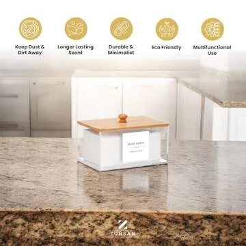 ZUHSAN Dryer Sheet Holder with 10 bonus random Labels, Acrylic made tissue box holder, Acrylic Container Storage Box for Laundry Room Organization, Holds Sheets, Balls, Clothes Pins, Laundry Pods