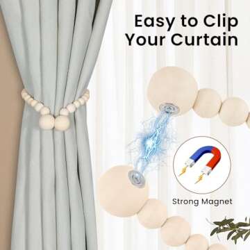 KLOGTSIND Magnetic Curtain Tiebacks, Curtain Tie Backs for Curtains 6 Pack, Wood Bead Curtain Tiebac...