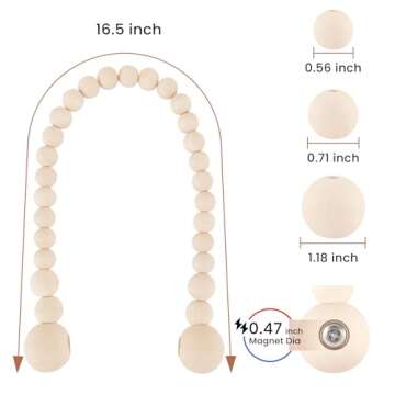 KLOGTSIND Magnetic Curtain Tiebacks, Curtain Tie Backs for Curtains 6 Pack, Wood Bead Curtain Tiebacks, Curtain Holders for Boho Bedroom Decor, Baby Nursery Decor, Farmhouse Decor