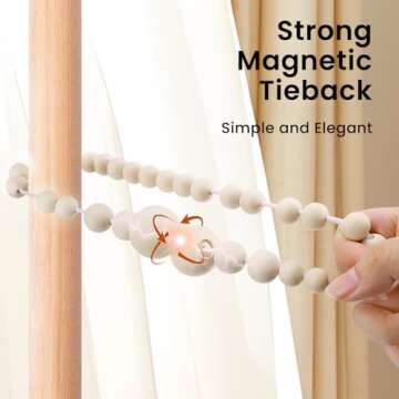 KLOGTSIND Magnetic Curtain Tiebacks, Curtain Tie Backs for Curtains 6 Pack, Wood Bead Curtain Tiebacks, Curtain Holders for Boho Bedroom Decor, Baby Nursery Decor, Farmhouse Decor