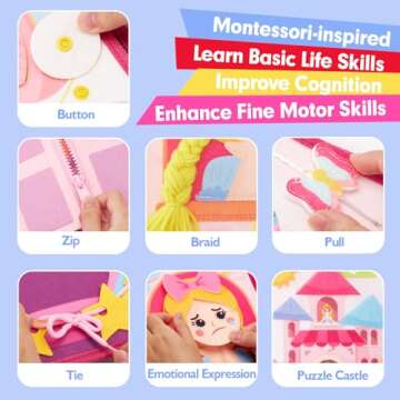 hahaland Toys Ages 3-5 Girls - Busy Board Princess Toys 3 Year Old Girls - Toddlers Quiet Busy Book Pretend Play - Montessori Toys 3-4 Year Old Girl Birthday Gifts